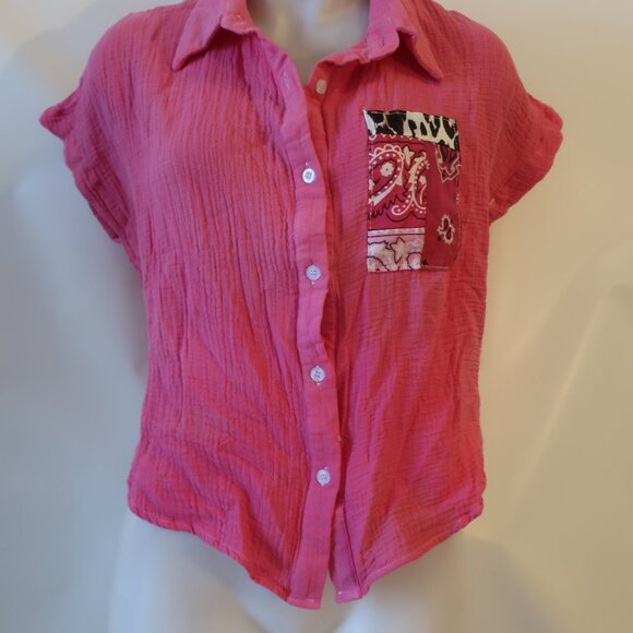 NWT Womens Romi Basha Rose Pink "Michelle" Leopard Paisley Button Down Shirt XS - Picture 4 of 8